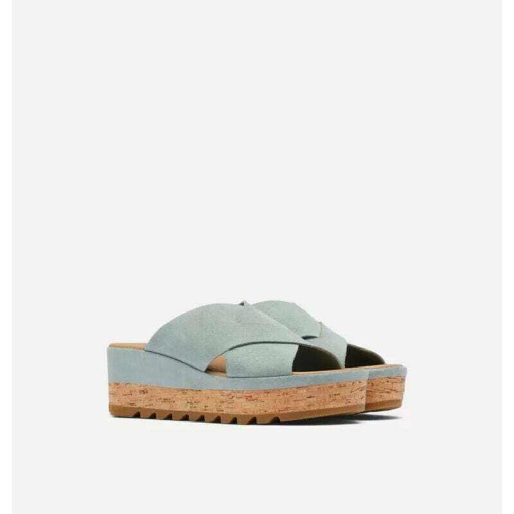 Sorel Blue Cameron Flatform Mule Wedge Sandals Size 8.5